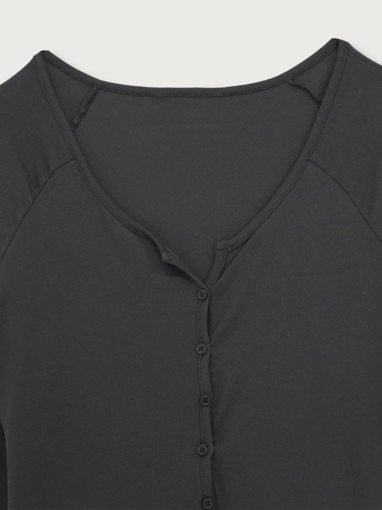 curved hem button top