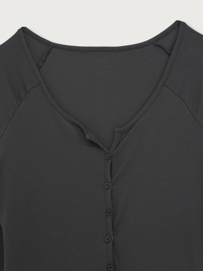 curved hem button top