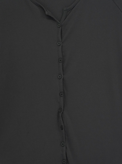 curved hem button top