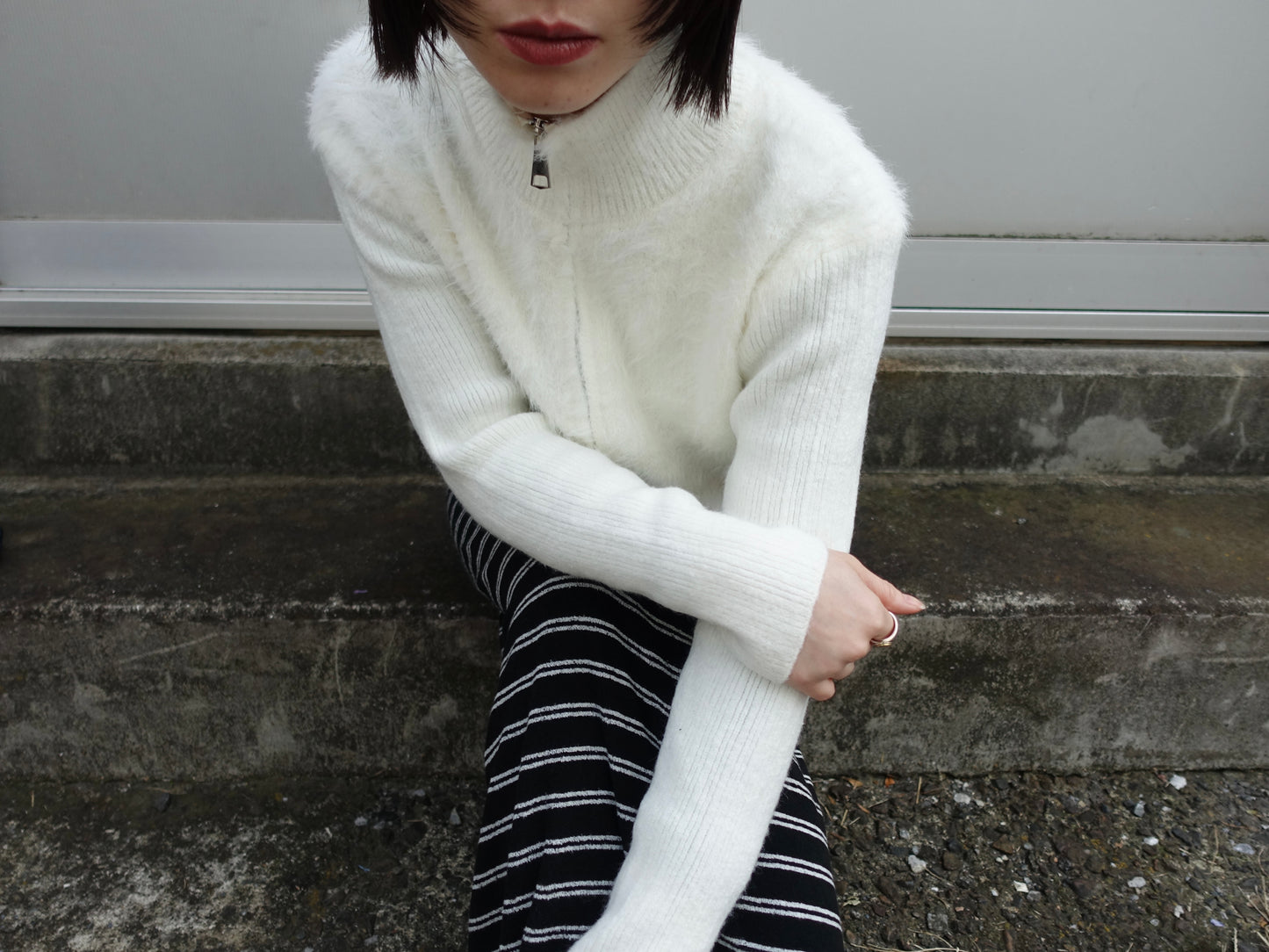 fuzzy half-zip knit