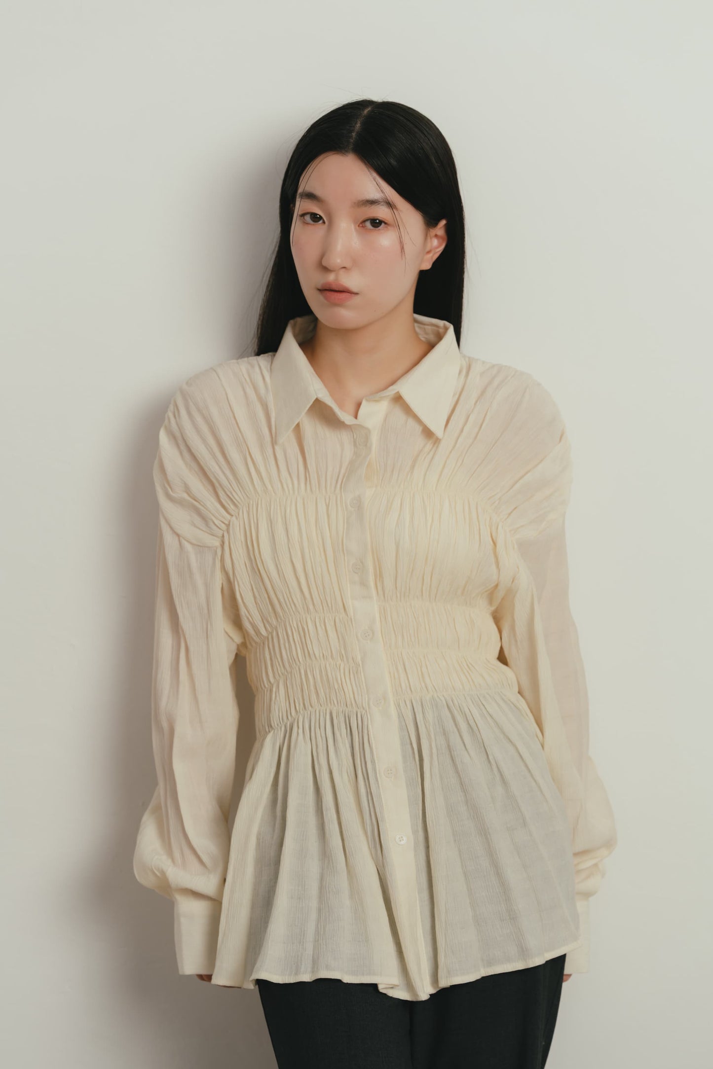 shirring flare blouse