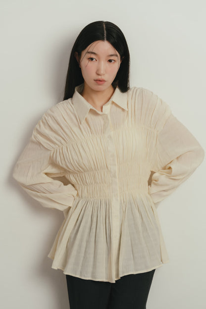 shirring flare blouse