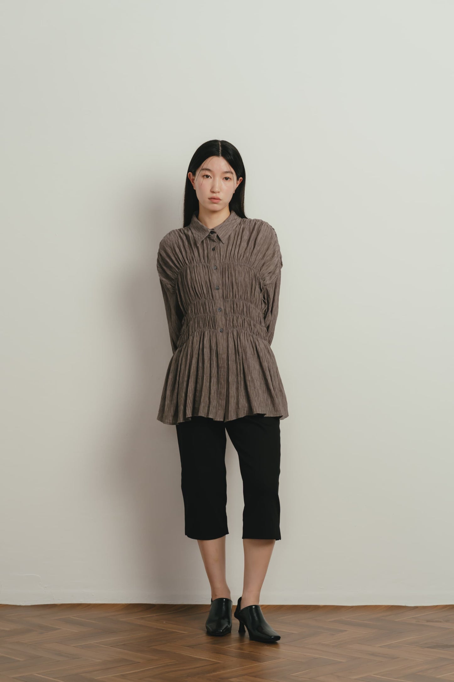 shirring flare blouse