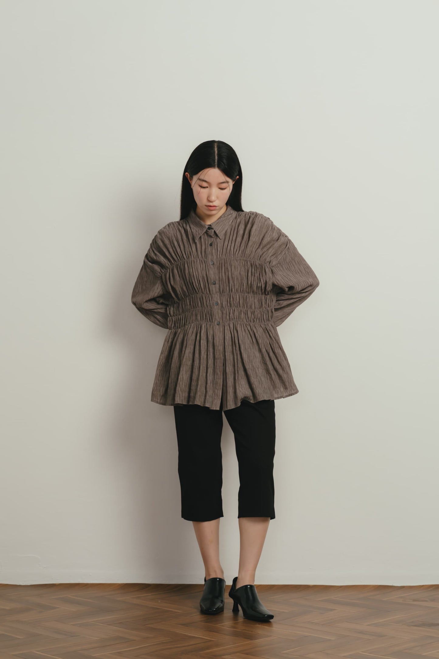 shirring flare blouse