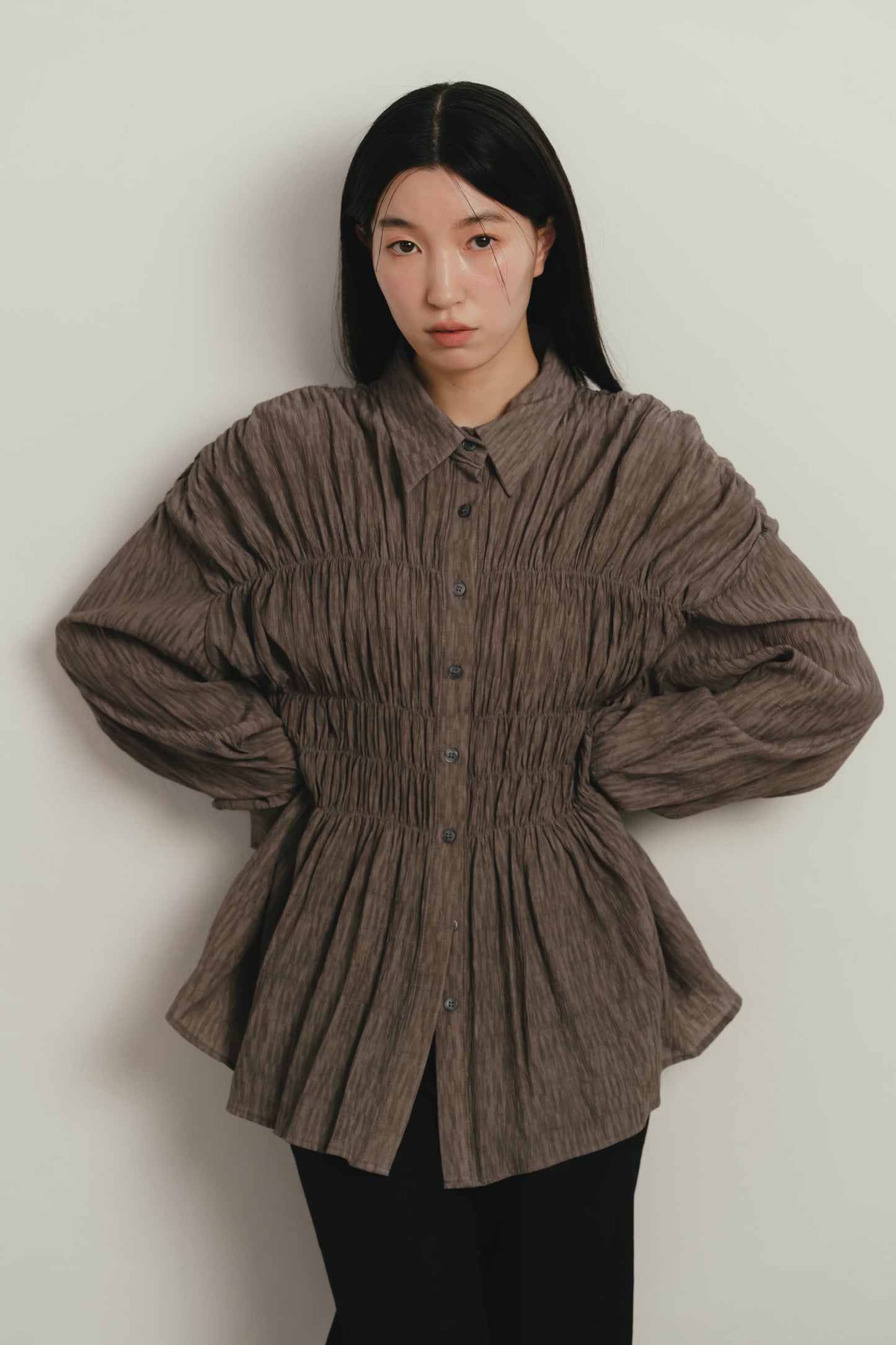 shirring flare blouse