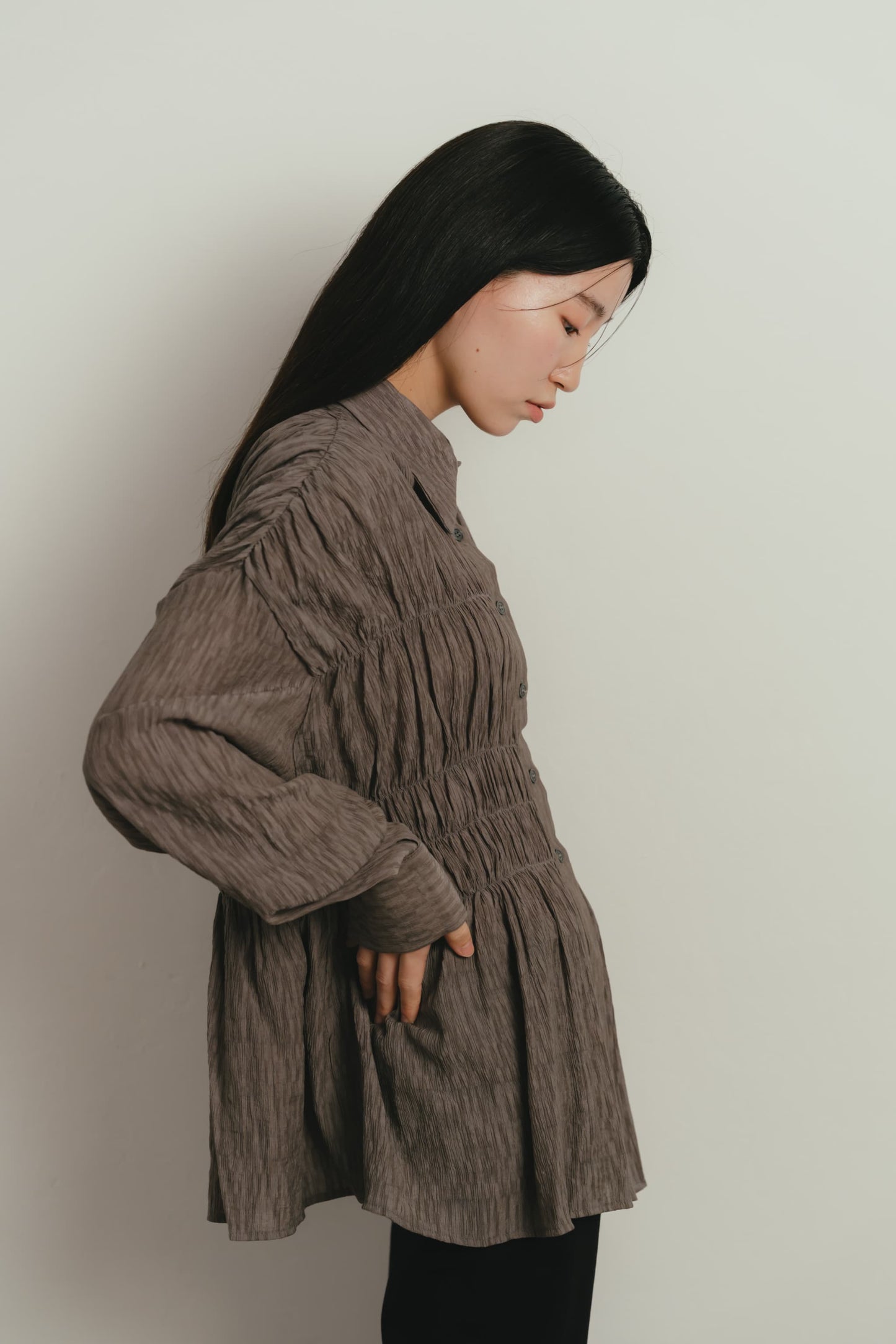 shirring flare blouse