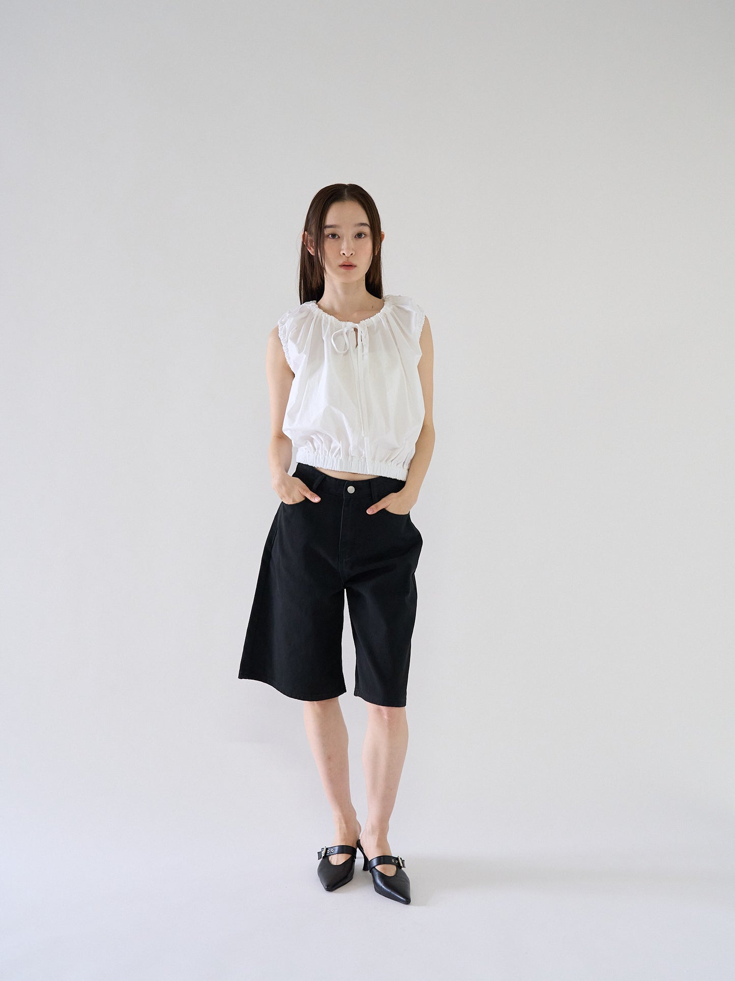 shirring sleeveless blouse