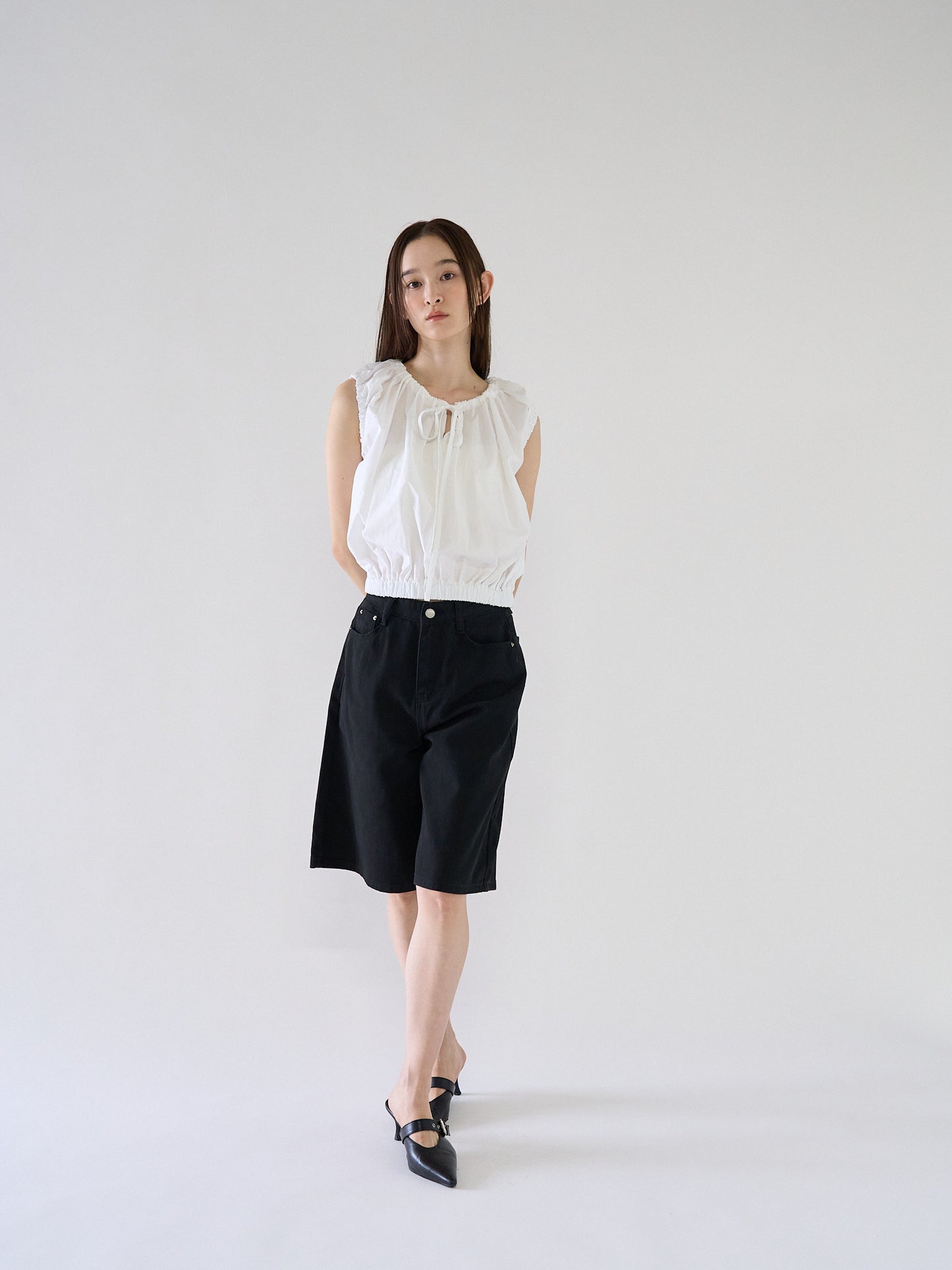 shirring sleeveless blouse