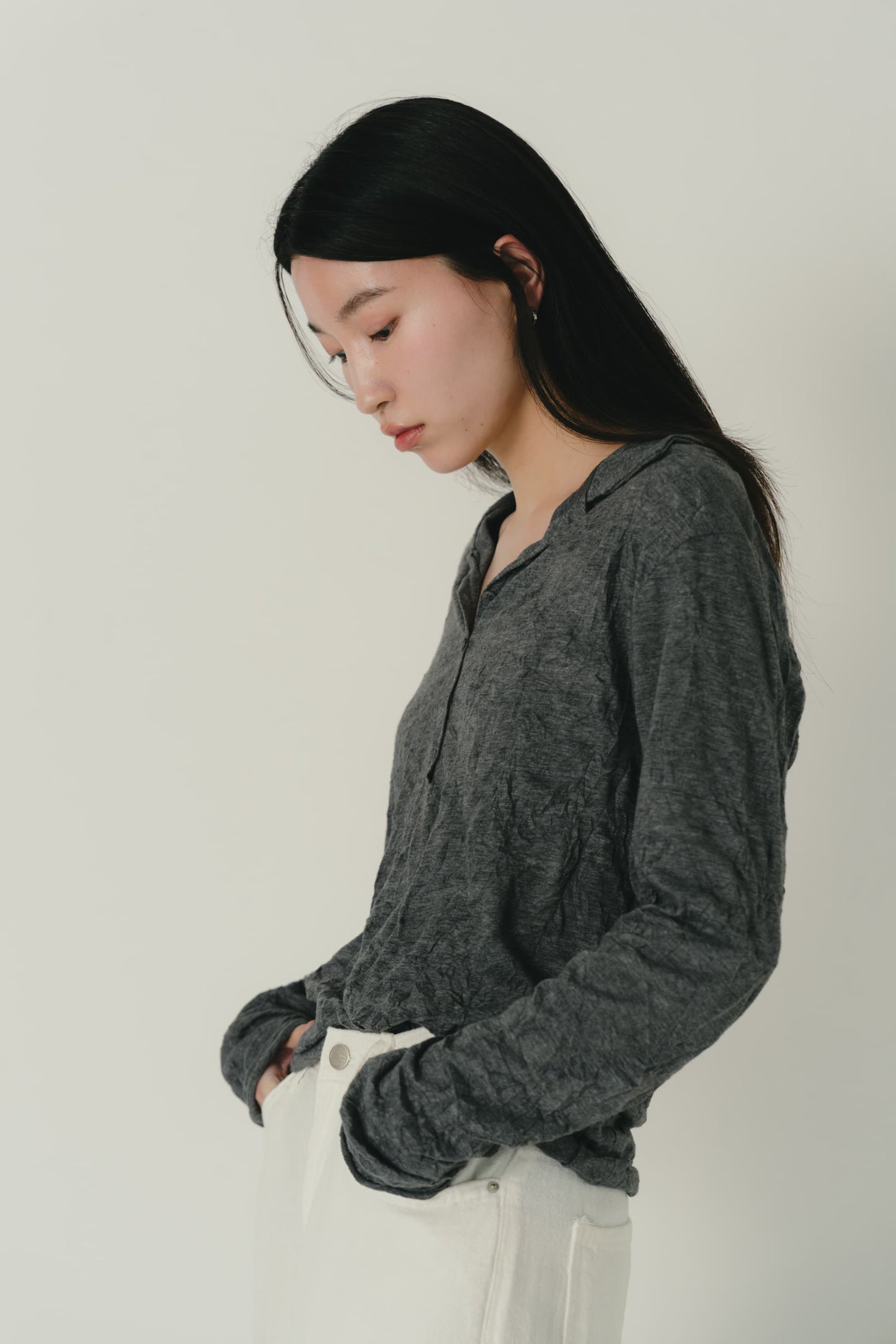 crinkle button shirt