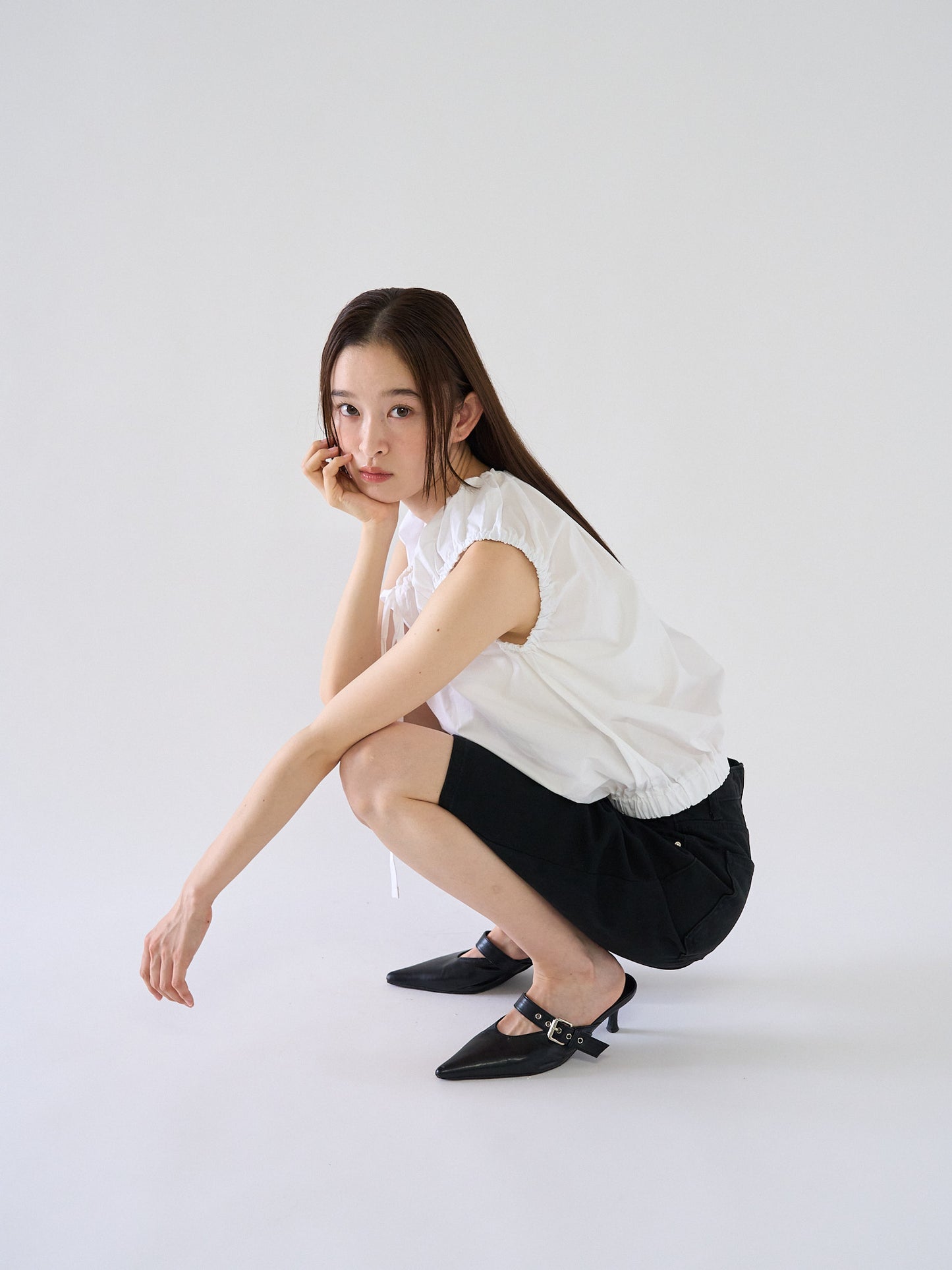 shirring sleeveless blouse