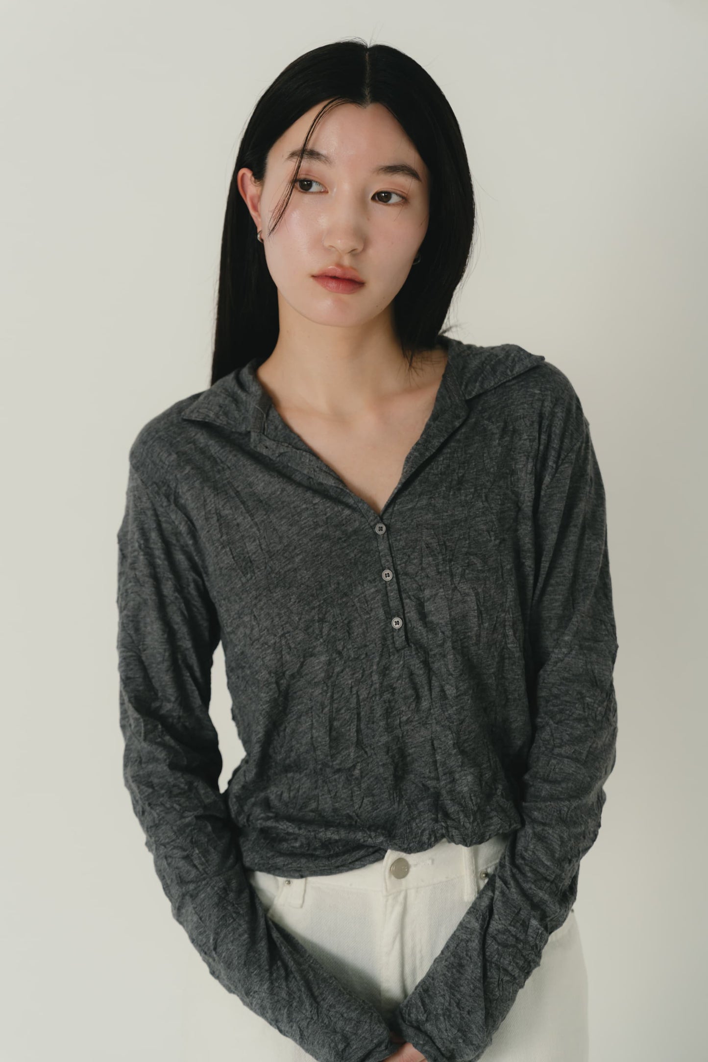 crinkle button shirt