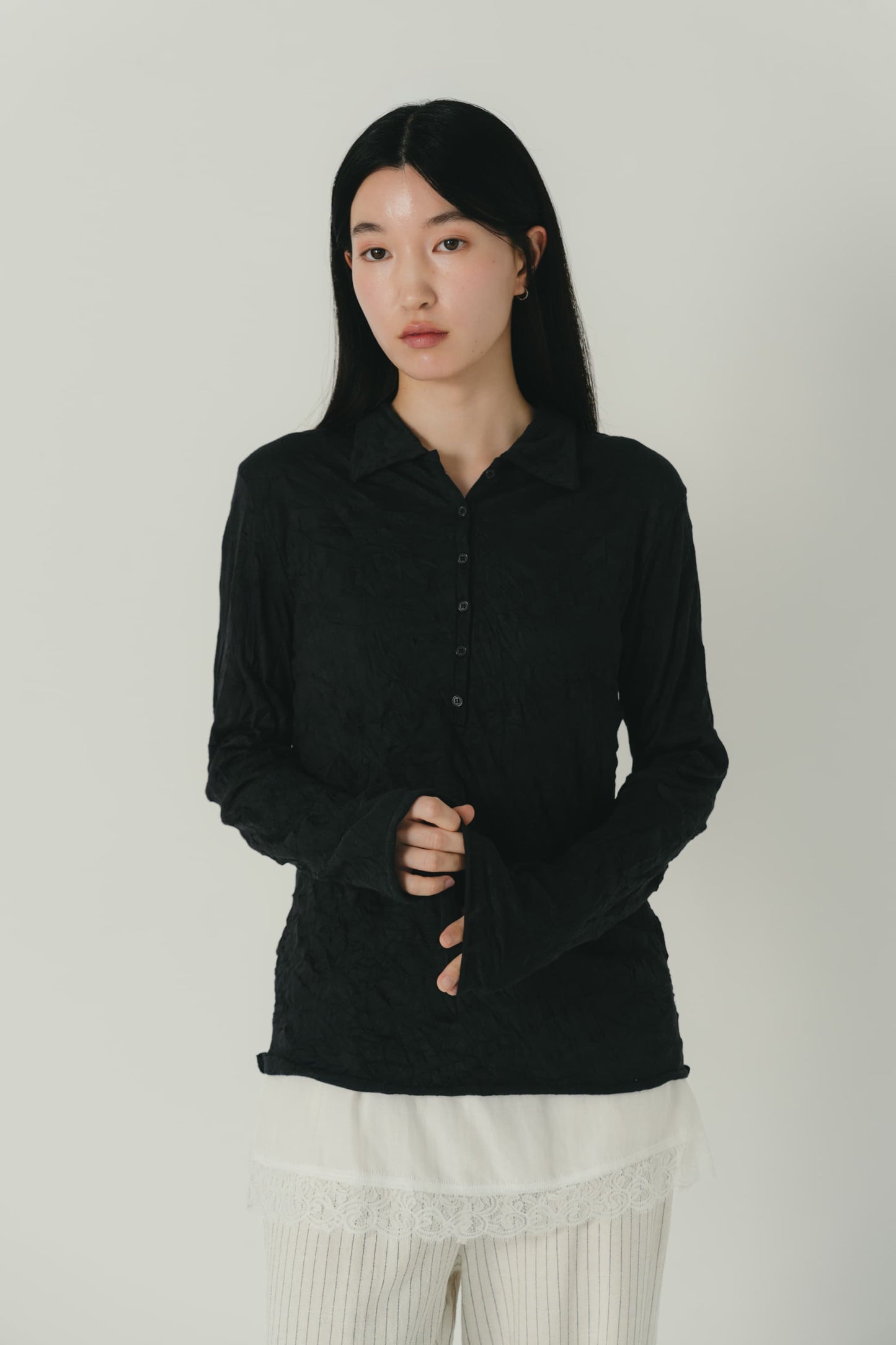 crinkle button shirt