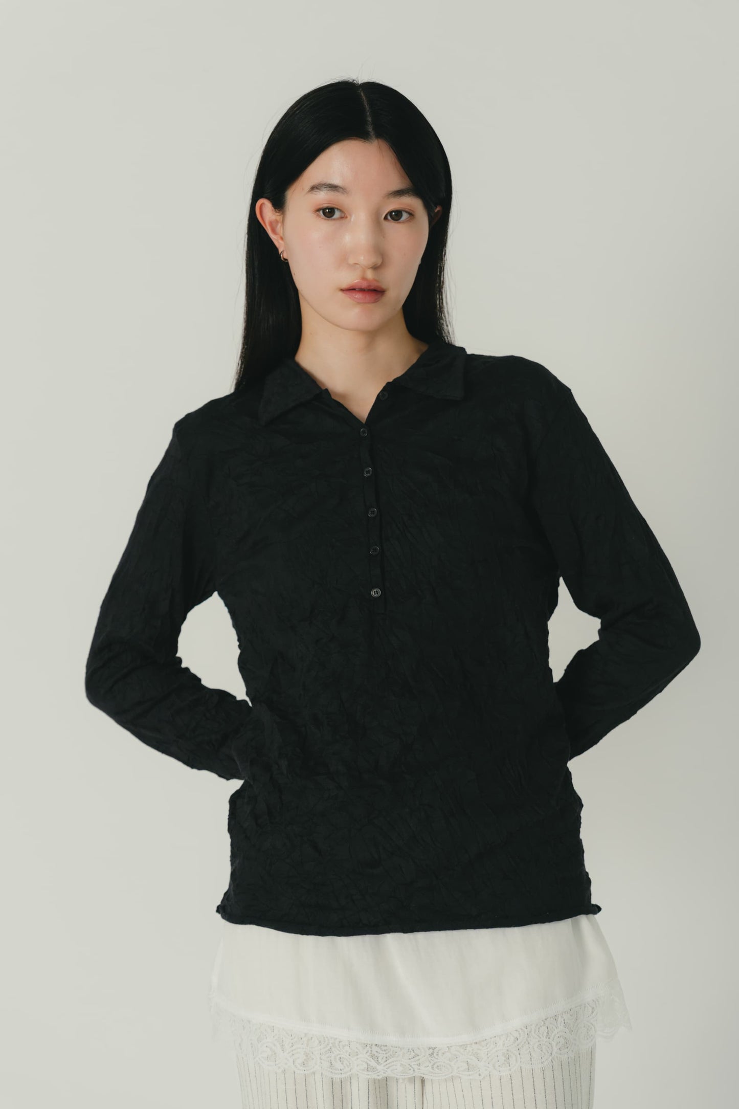 crinkle button shirt