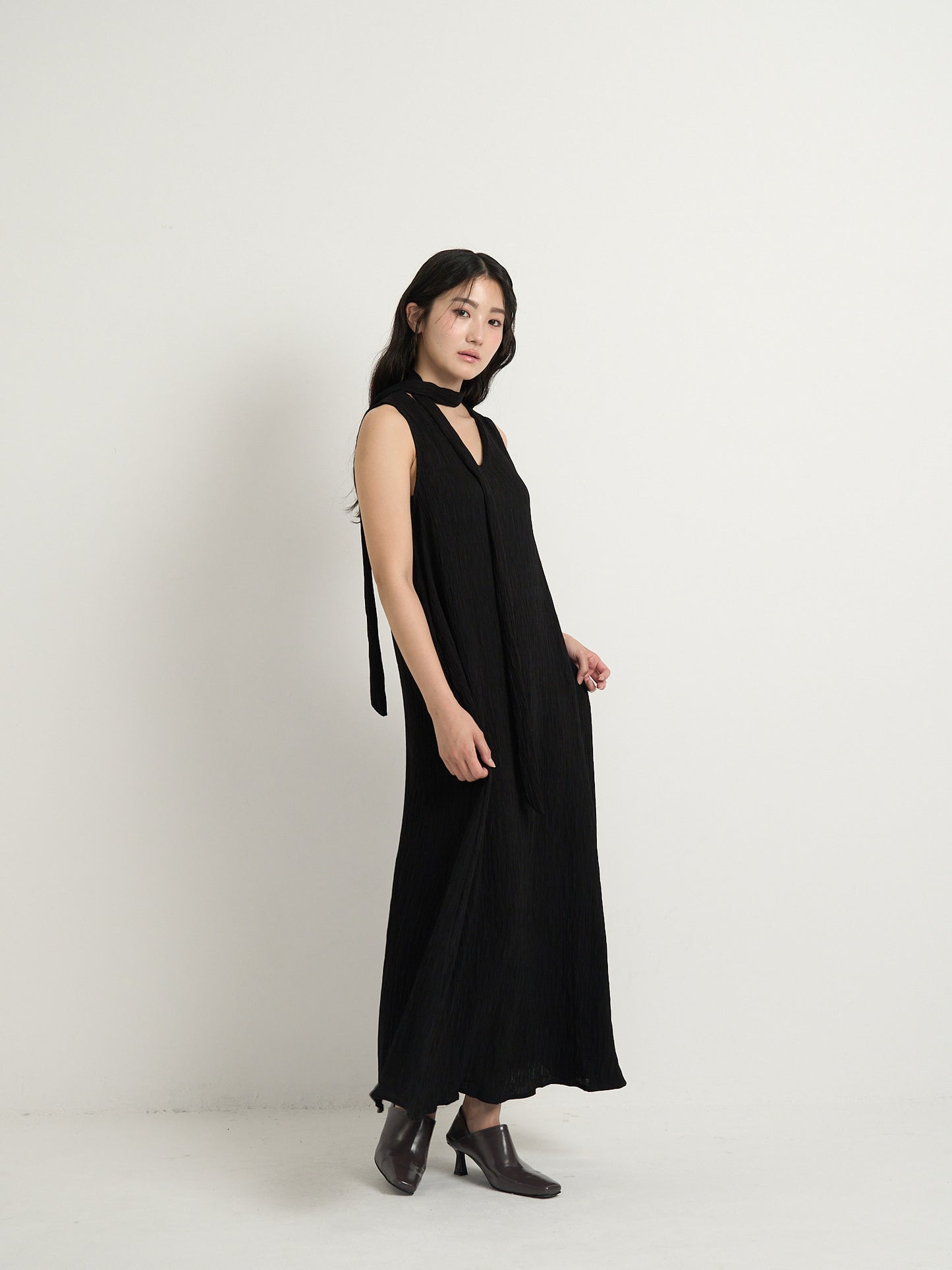 pleated long dress