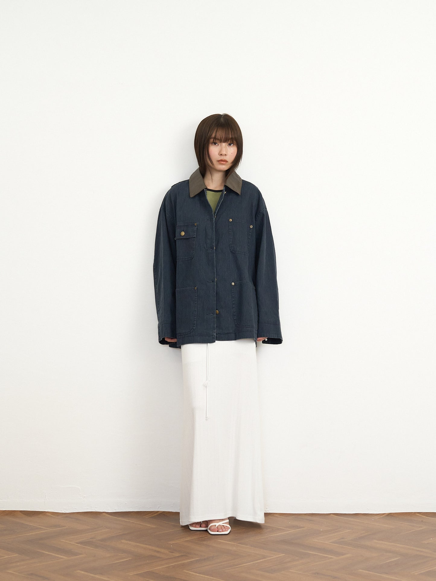 【先行予約販売】leather collar denim jacket