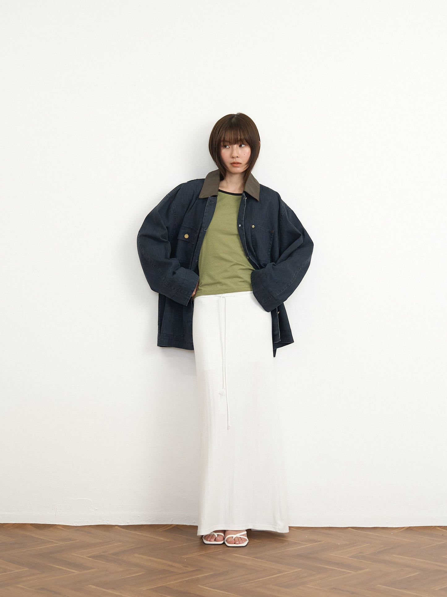【先行予約販売】leather collar denim jacket