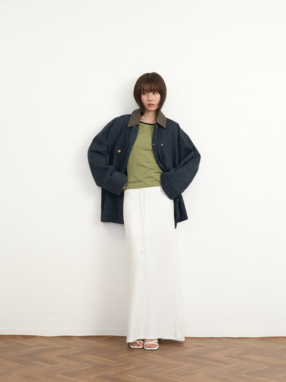 【先行予約販売】leather collar denim jacket