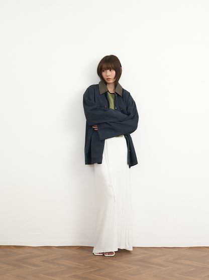 【先行予約販売】leather collar denim jacket