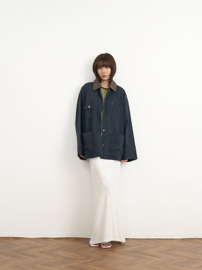 【先行予約販売】leather collar denim jacket