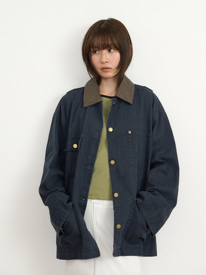 【先行予約販売】leather collar denim jacket