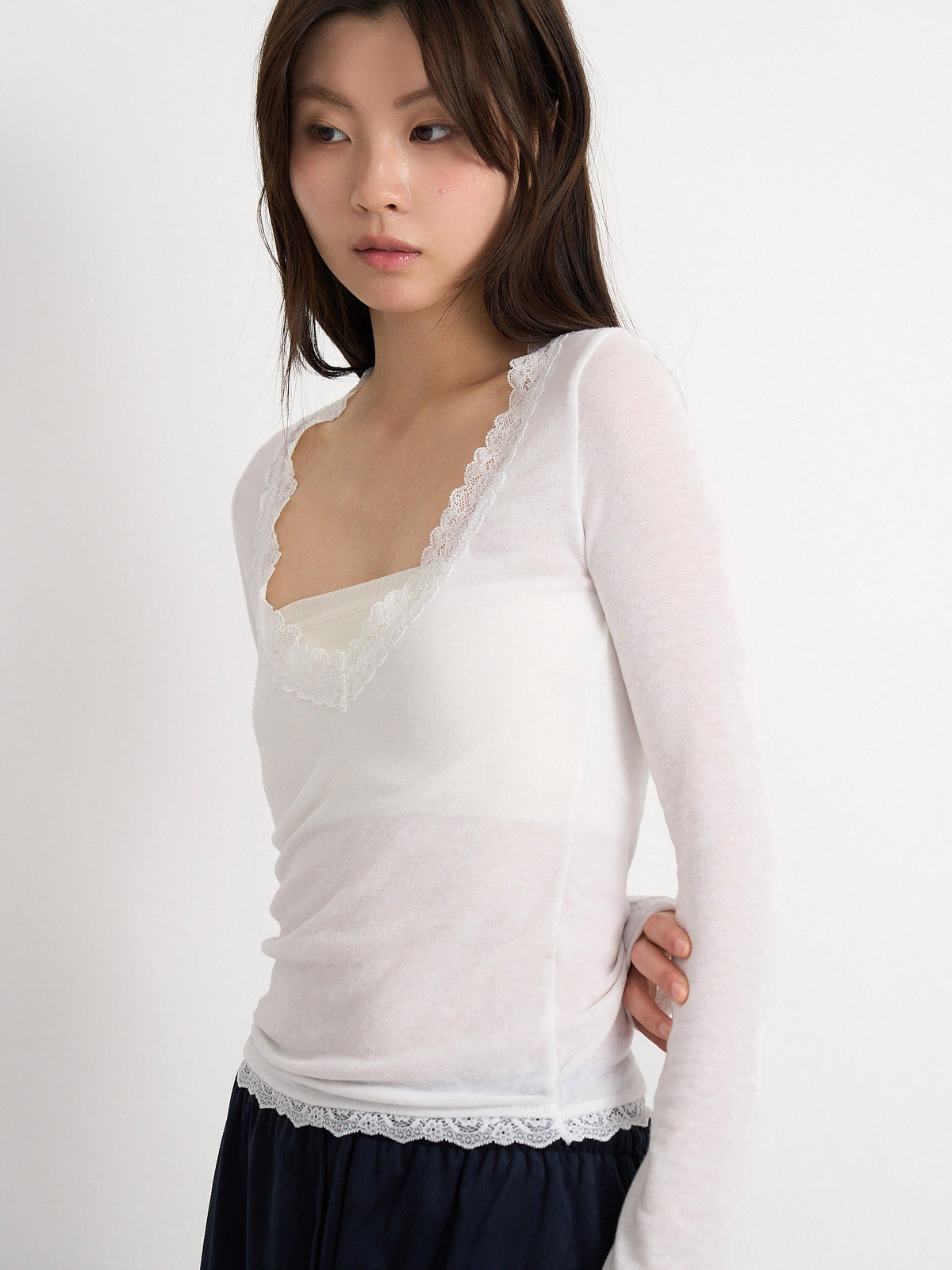 deep V lace top
