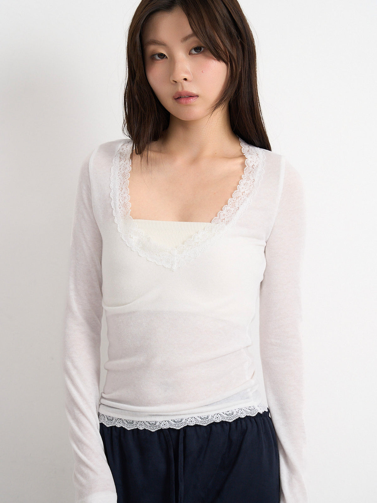 deep V lace top
