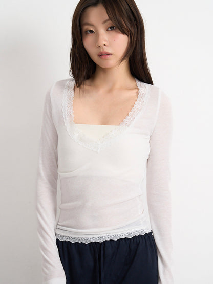 deep V lace top
