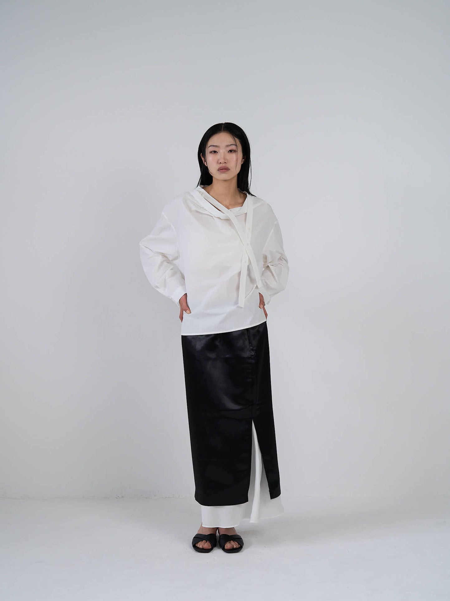 satin slit skirt
