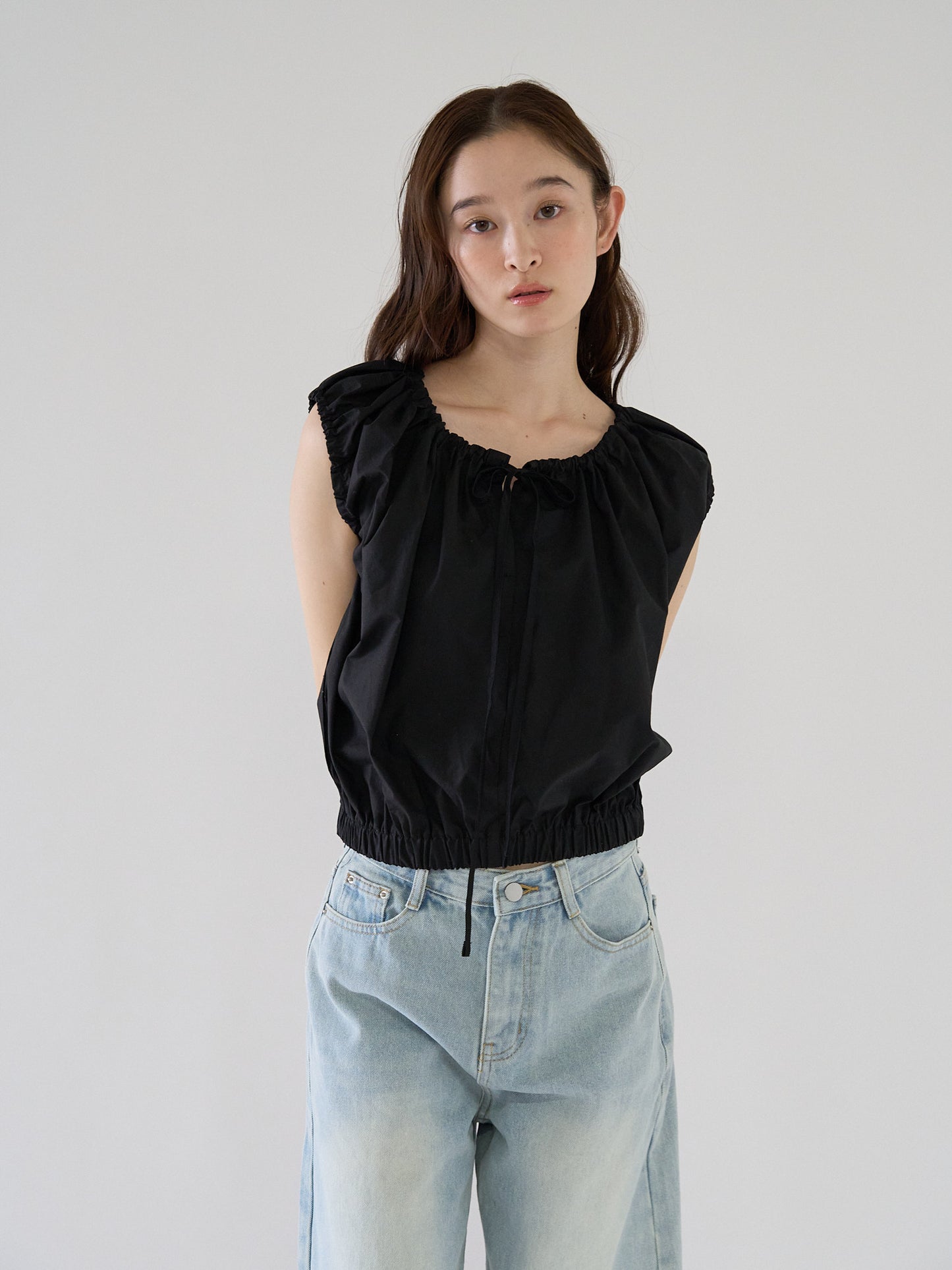 shirring sleeveless blouse