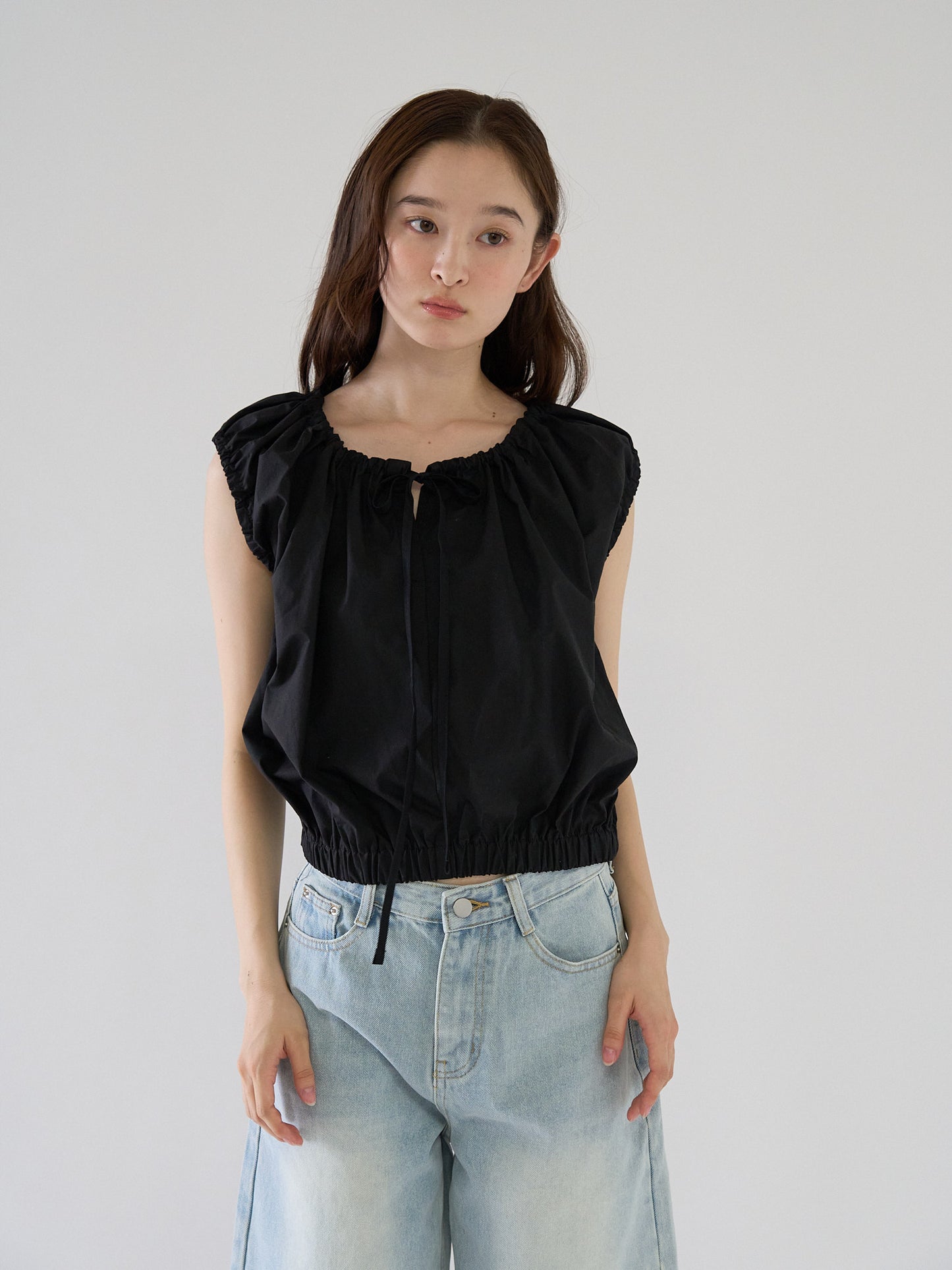 shirring sleeveless blouse