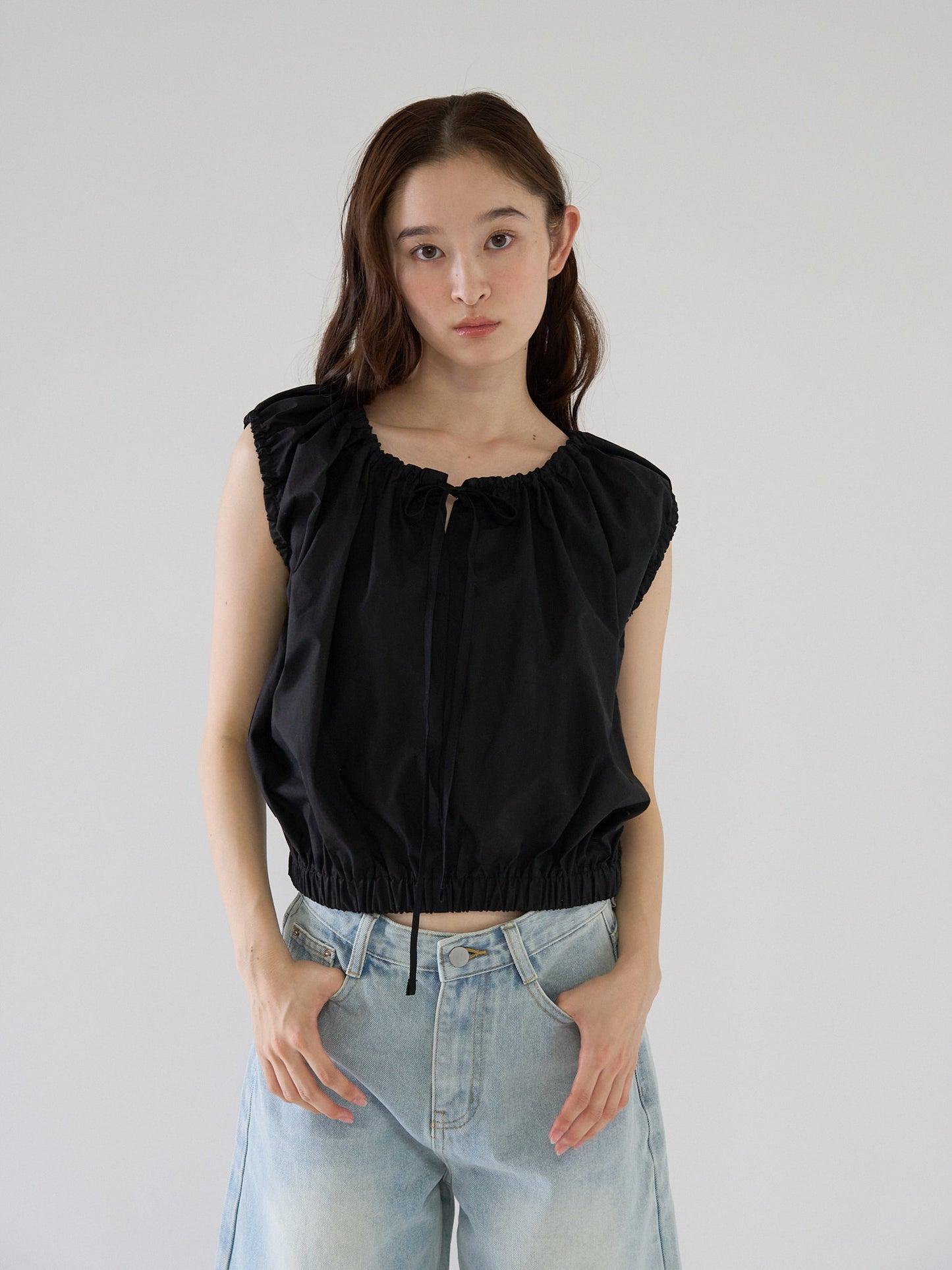 shirring sleeveless blouse