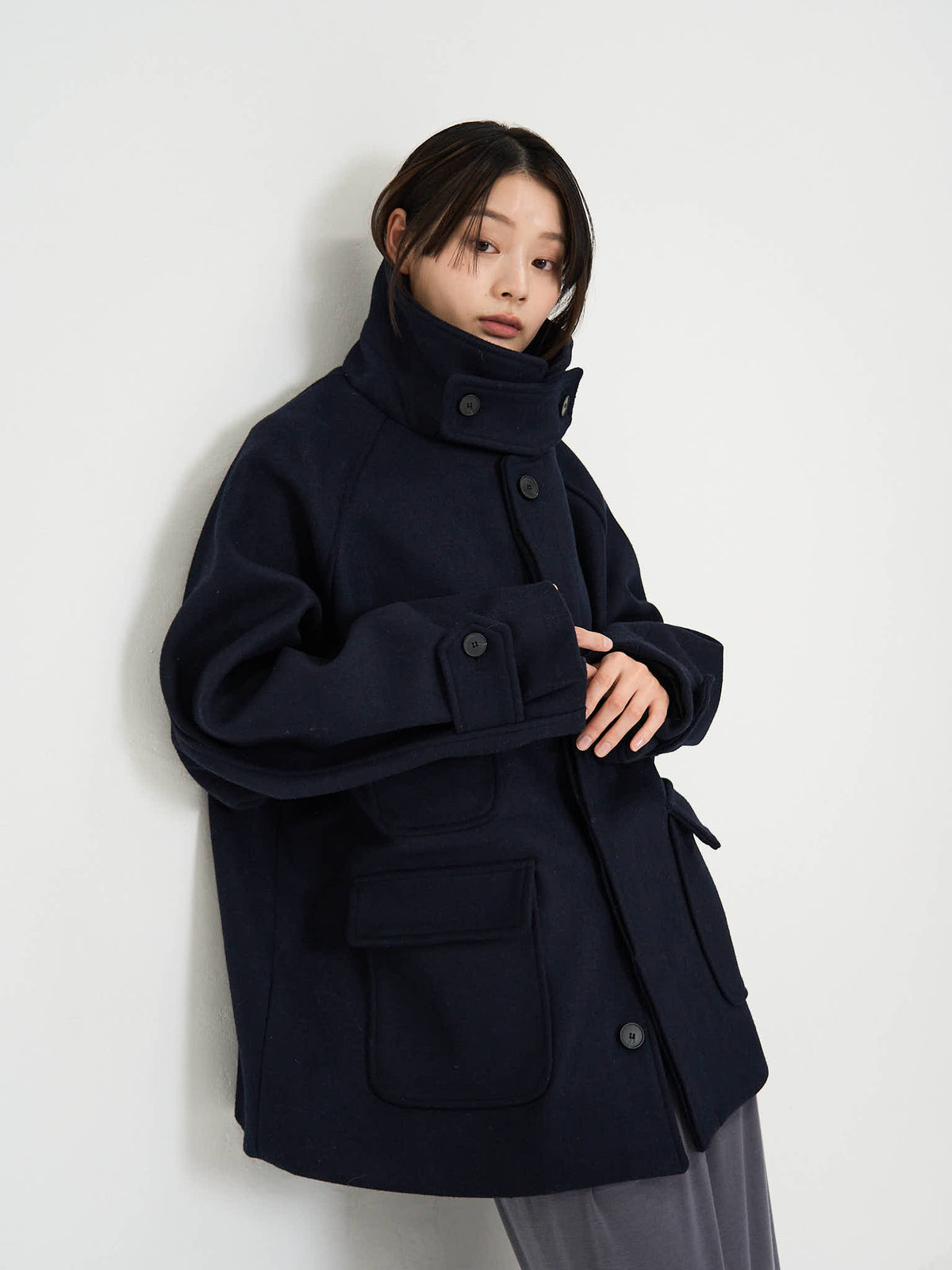 flap pocket wool coat