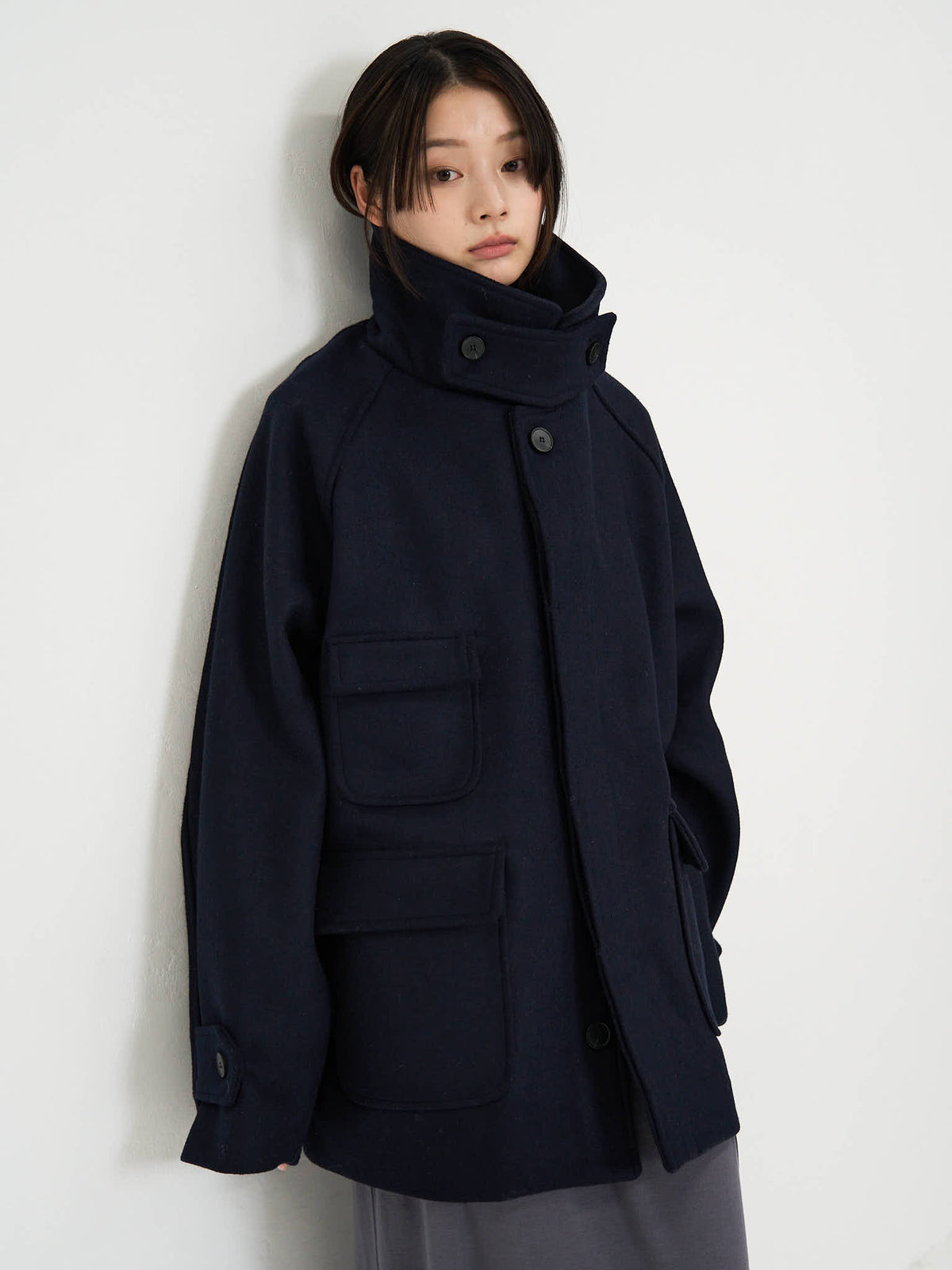 flap pocket wool coat