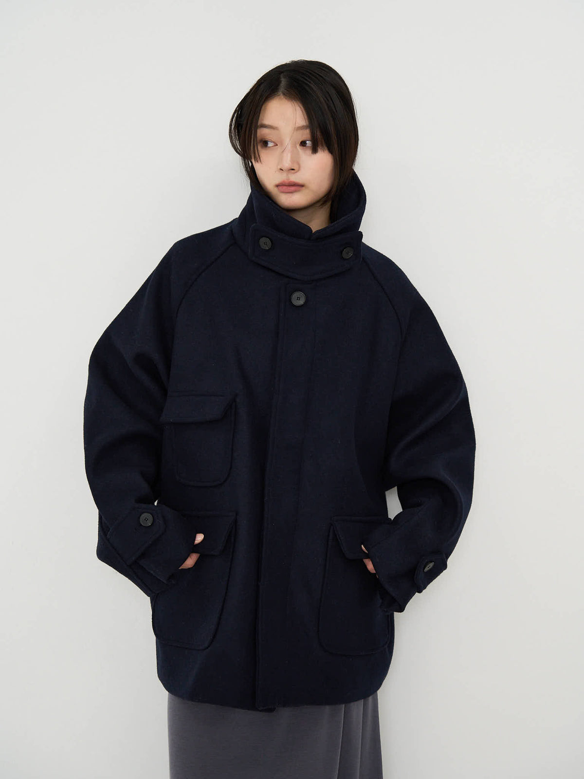 flap pocket wool coat
