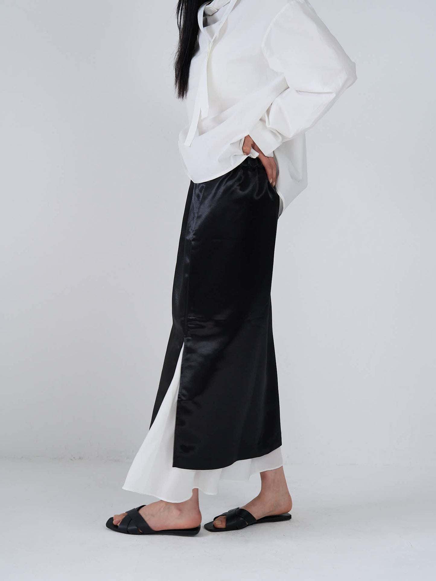 satin slit skirt