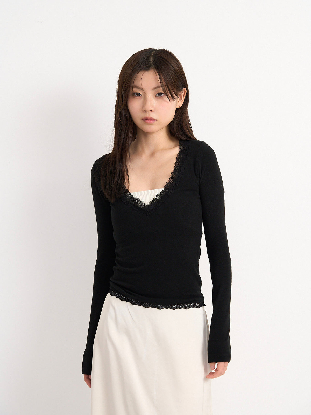 deep V lace top