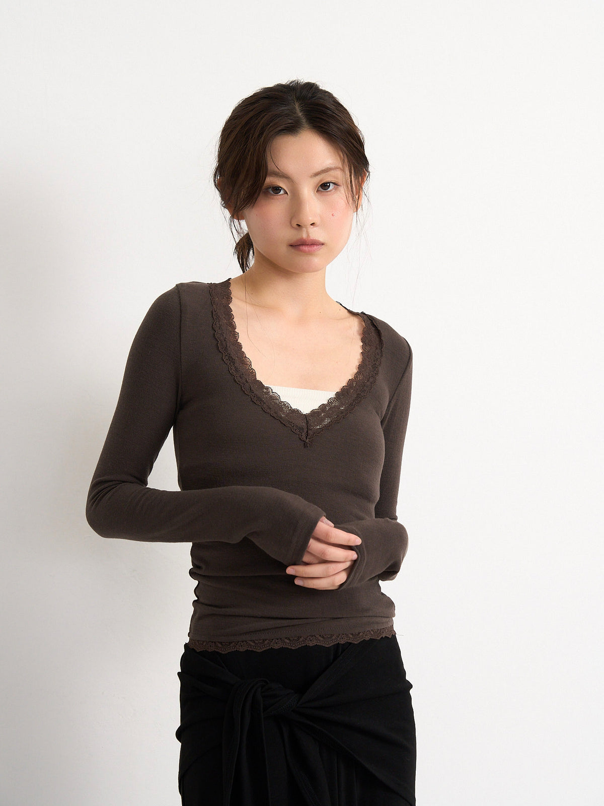 deep V lace top