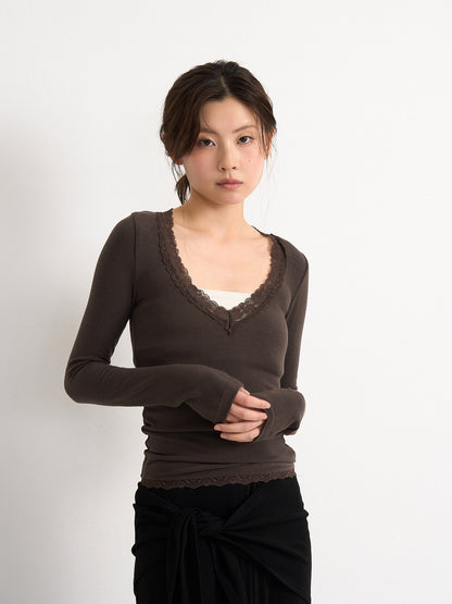 deep V lace top