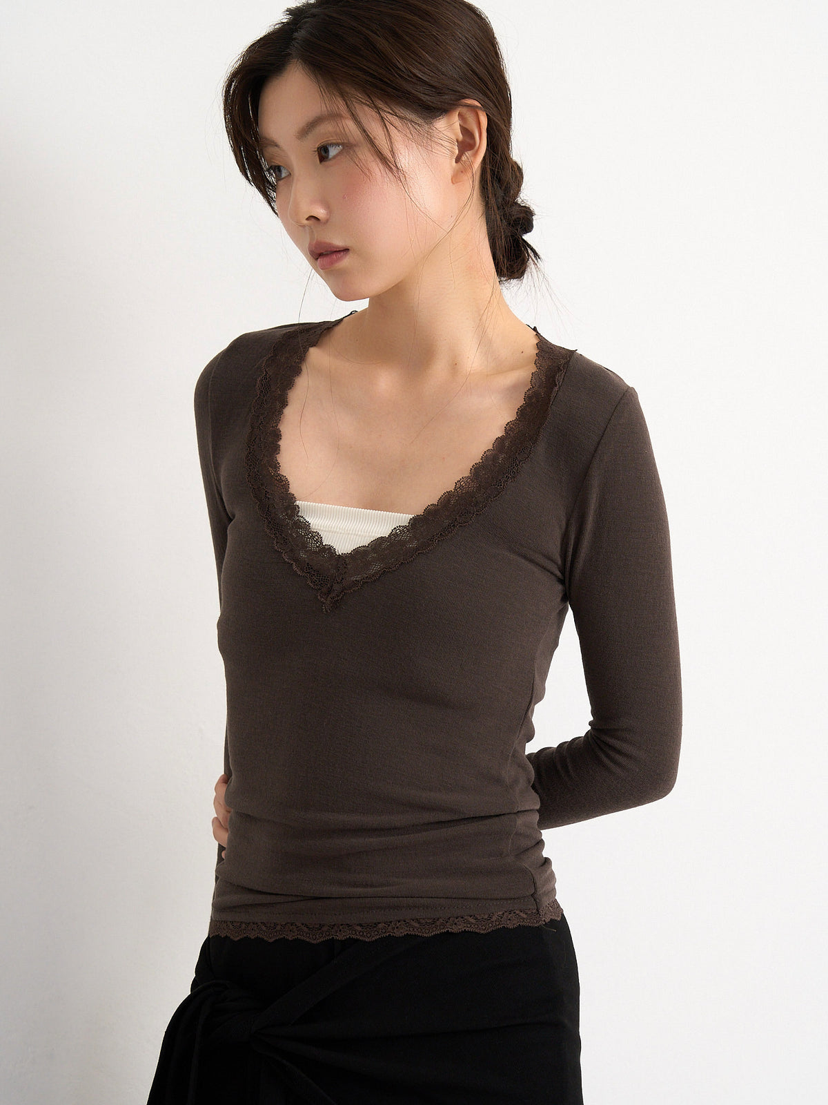 deep V lace top