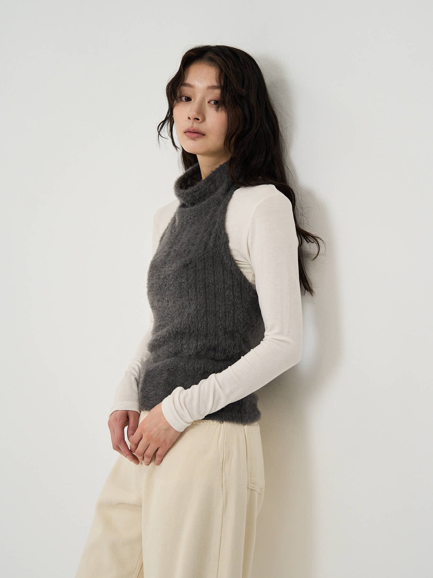 fuzzy mock neck top