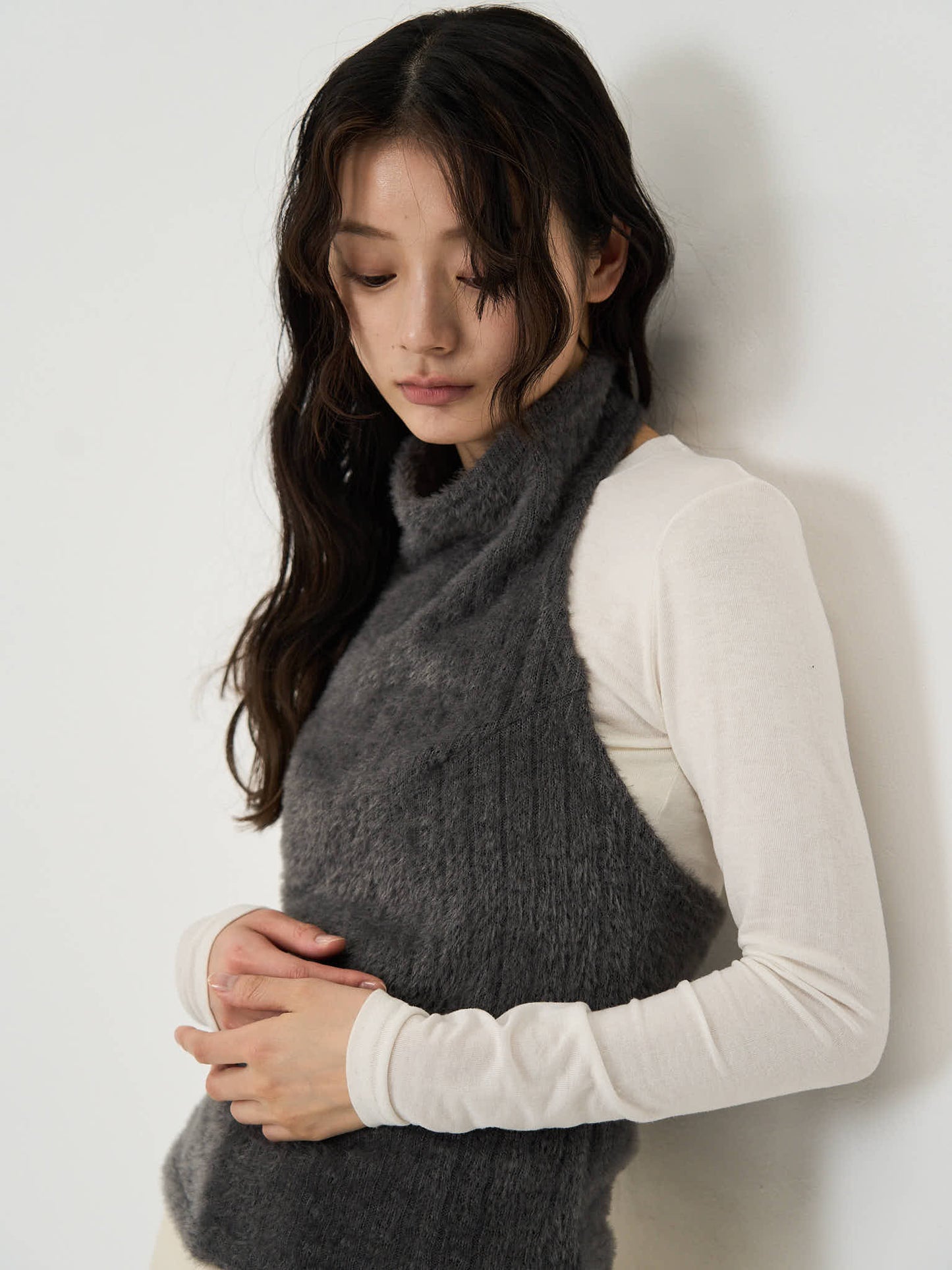 fuzzy mock neck top