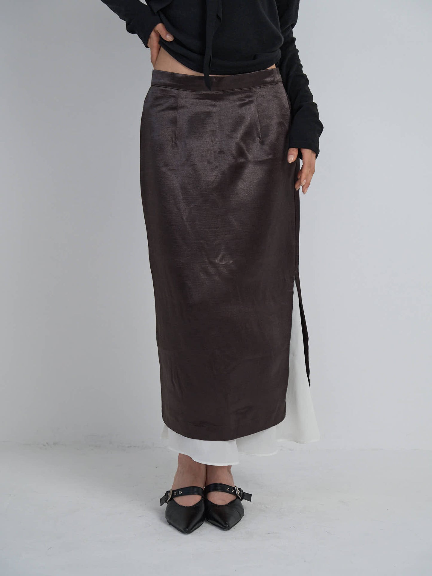 satin slit skirt