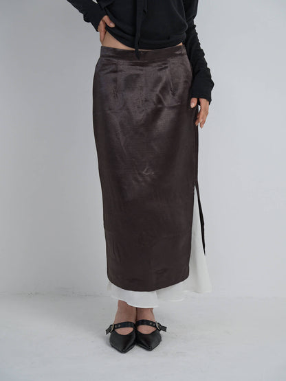 satin slit skirt