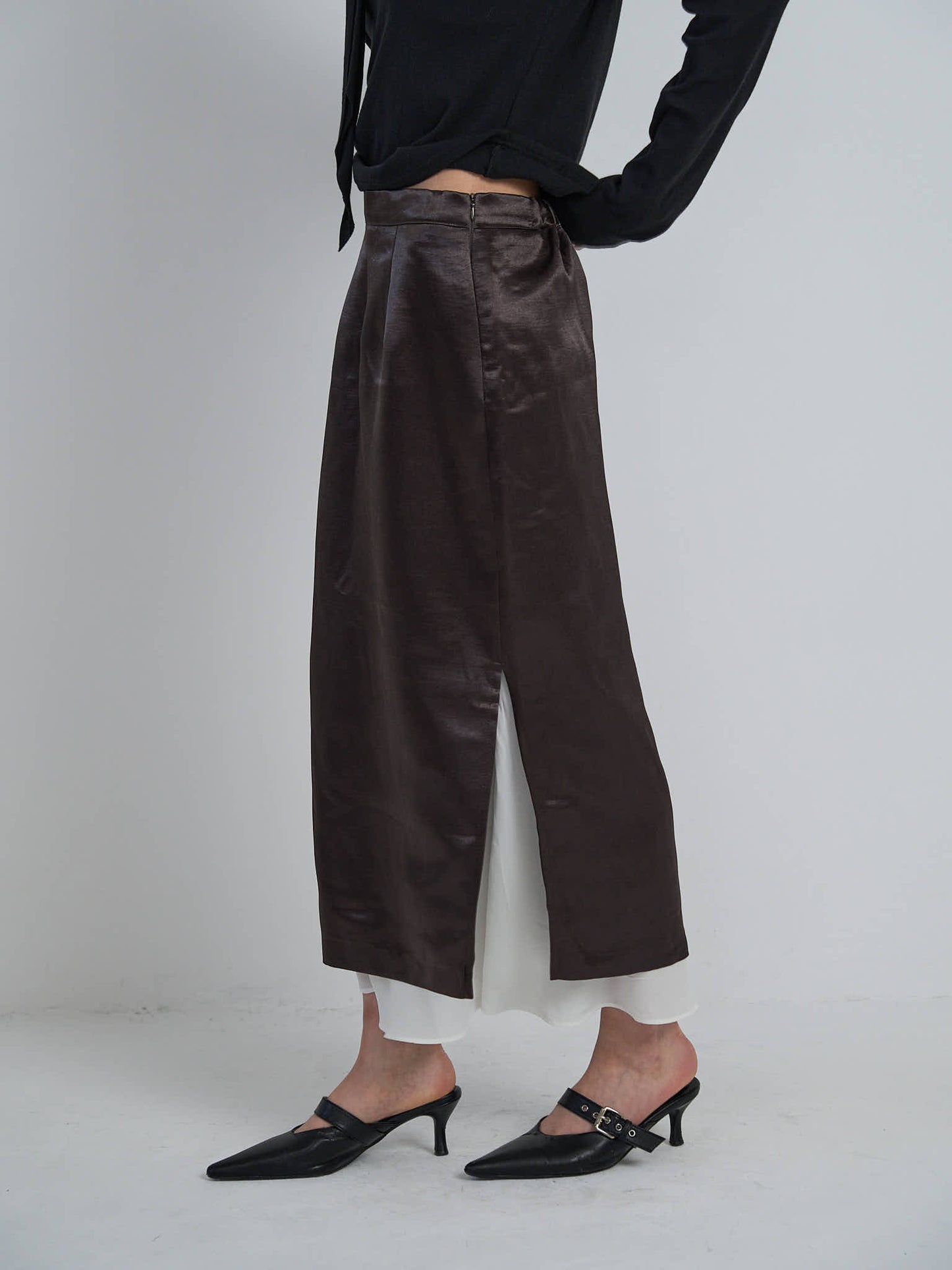 satin slit skirt