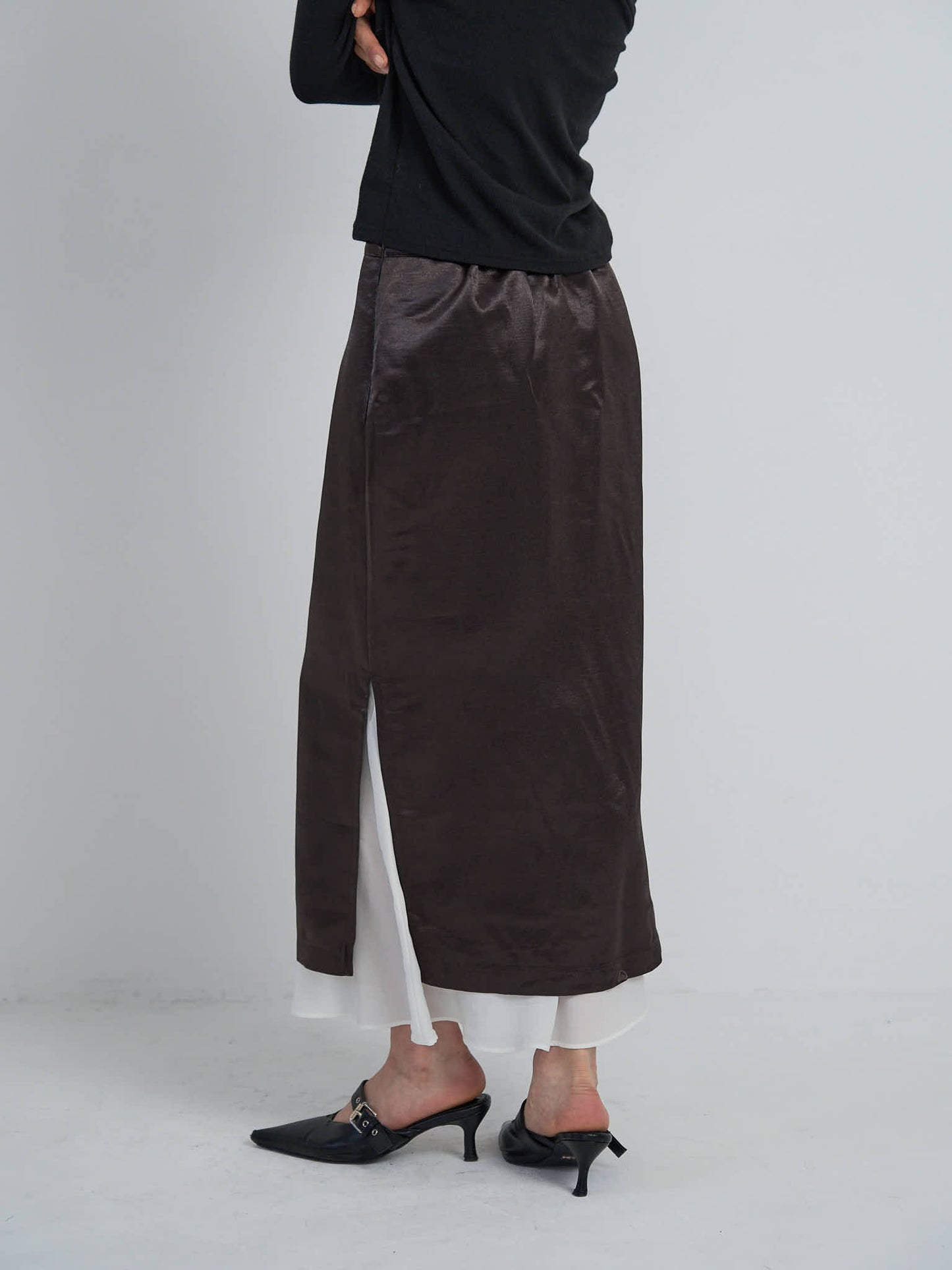 satin slit skirt