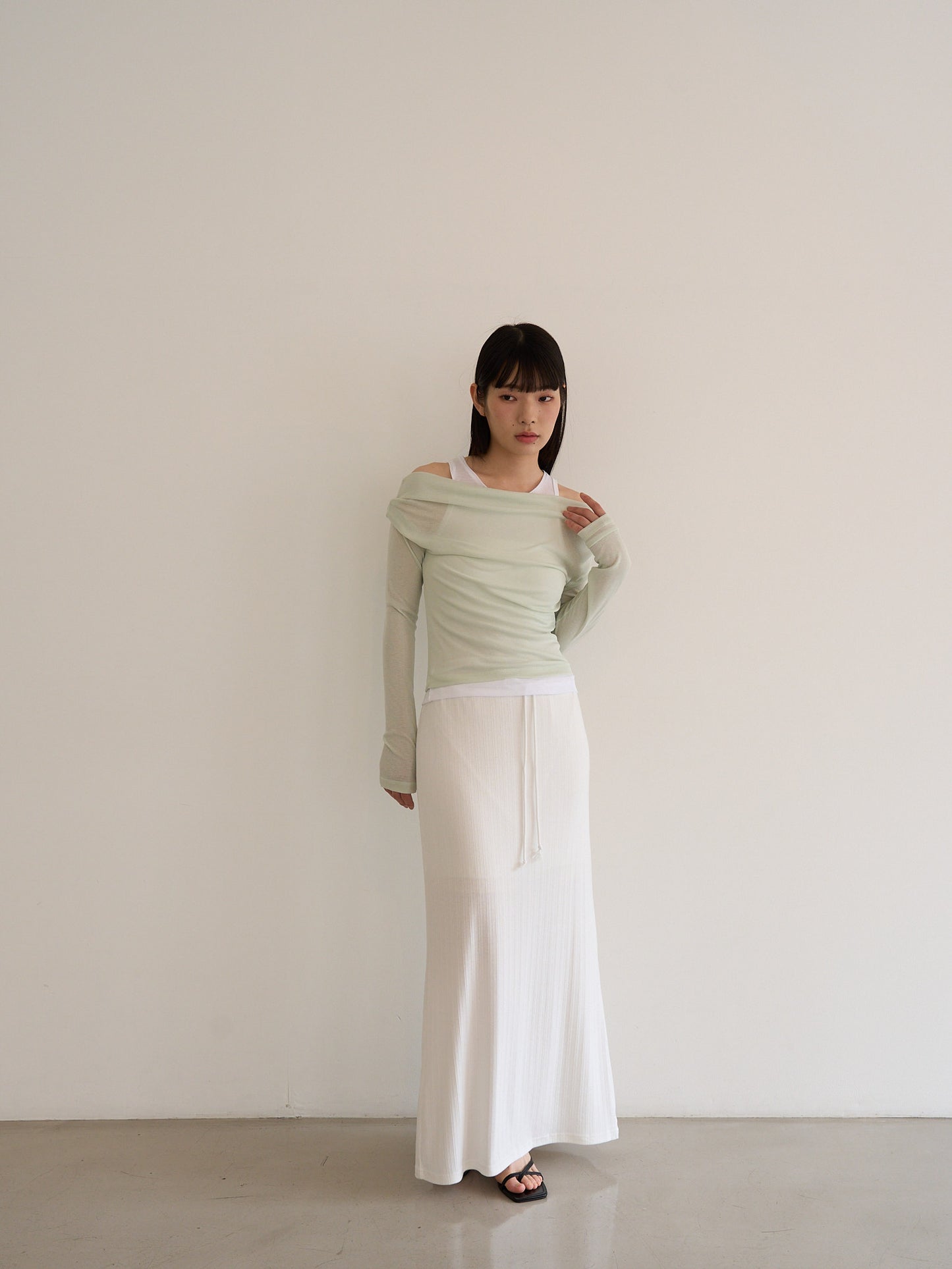 rib sheer long skirt