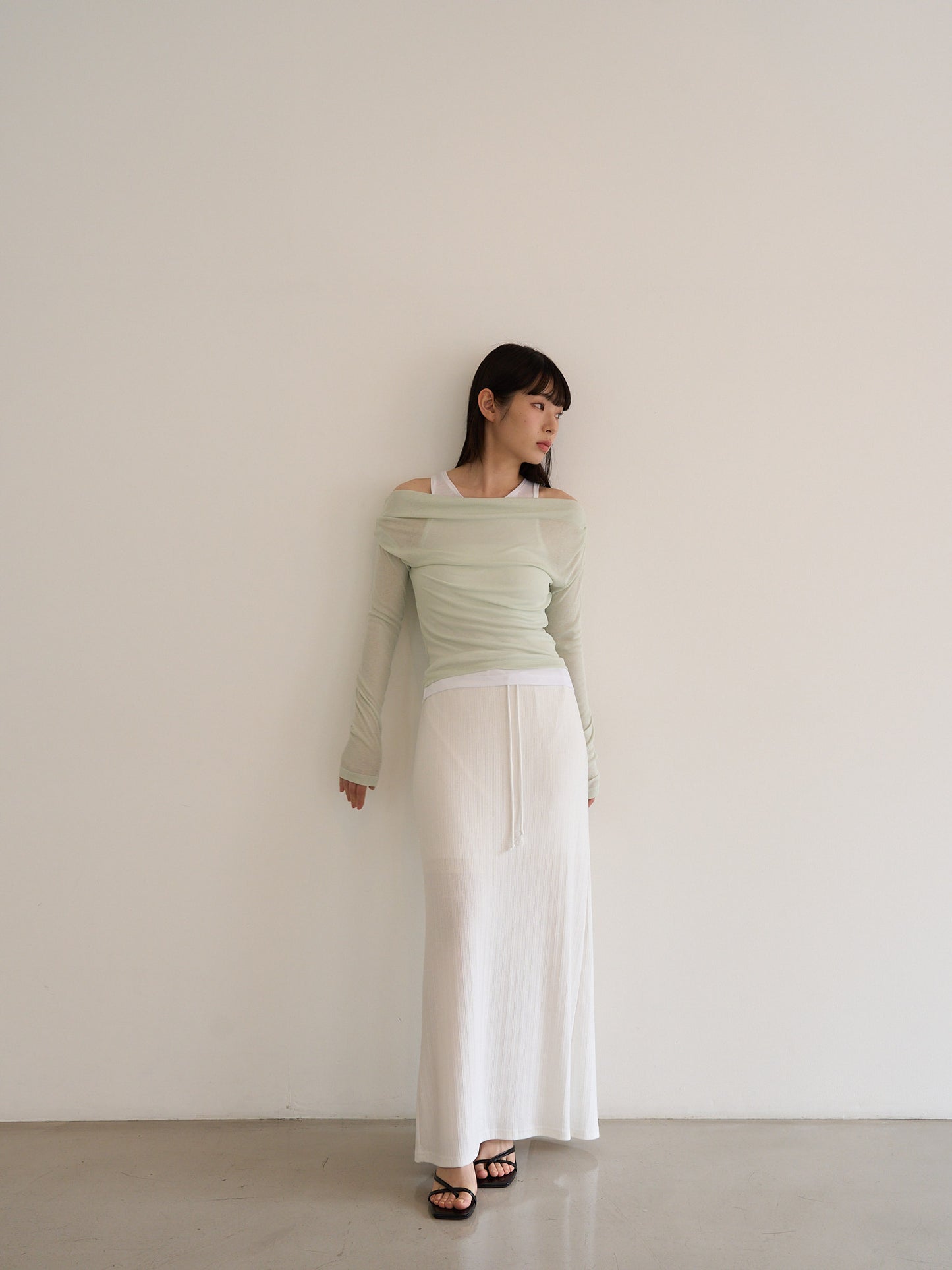 rib sheer long skirt