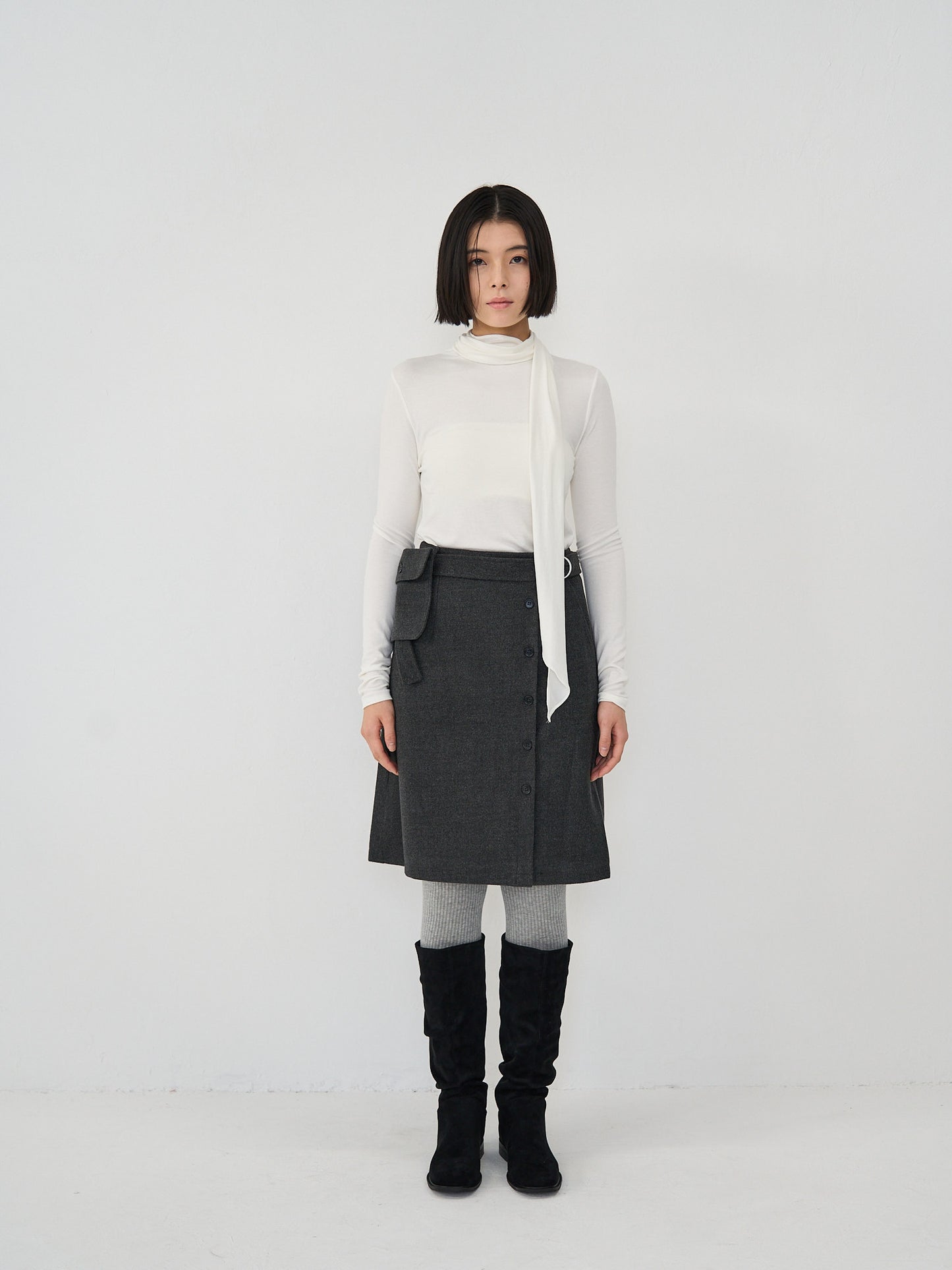 pocket wool midi skirt