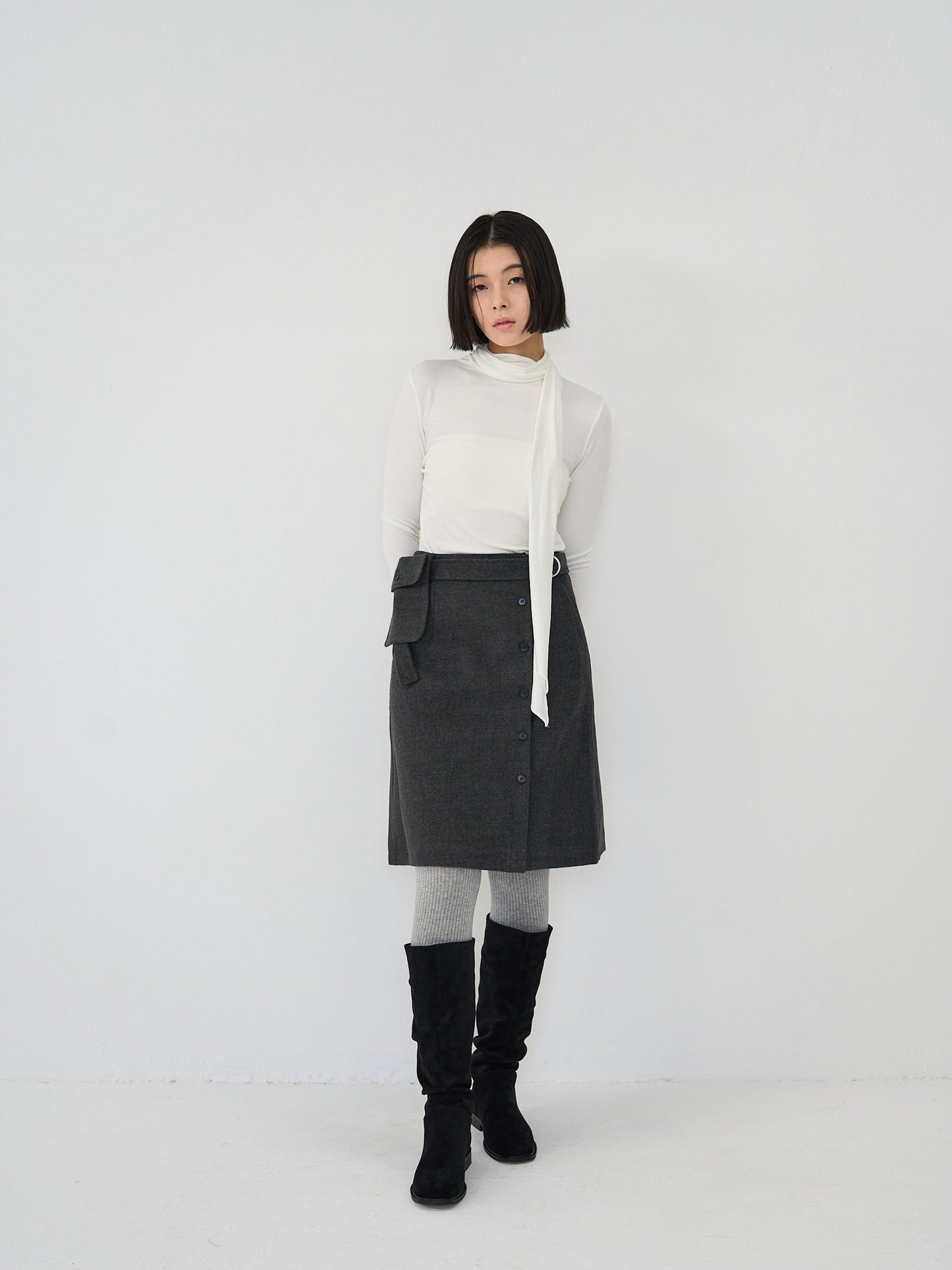 pocket wool midi skirt