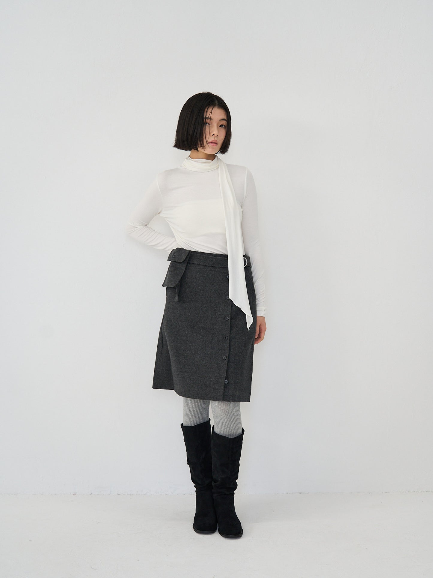 pocket wool midi skirt